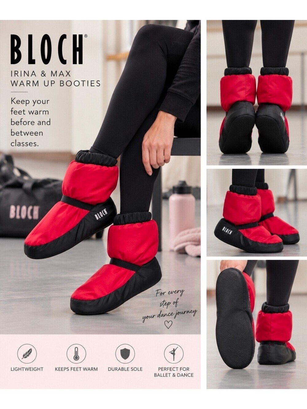 Bloch Irina & Max Warm Up Dance Booties Red Black Size M Ballet